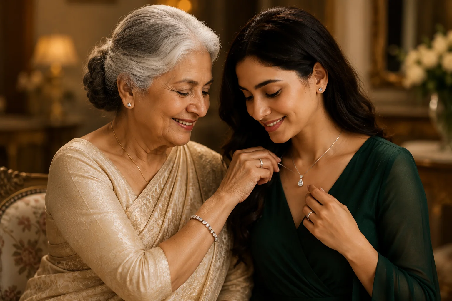 Grandmother gifting refurbished jewellery